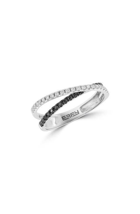 Anillo de oro blanco de 14 quilates con diamantes negros y blancos cruzados - 0,28 ct