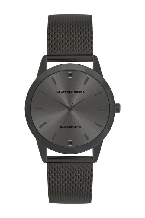 Reloj de hombre con correa de malla de diamantes negros, 40 mm - 0,02 ctw