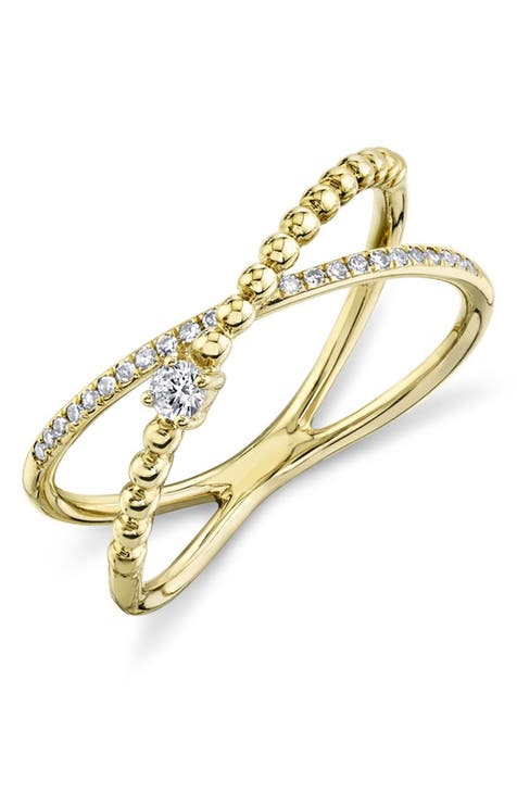 Anillo de diamantes con banda cruzada de oro amarillo de 14 quilates - 0,12 ctw