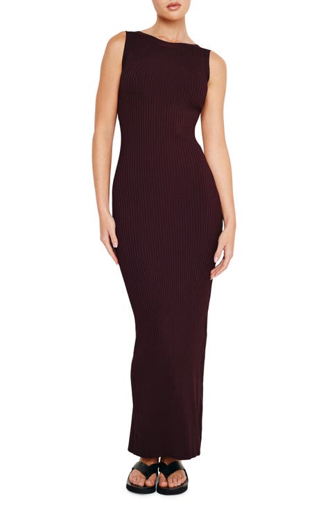 Vestido estilo suéter largo con escote redondo y canalé brillante (regular y plus)