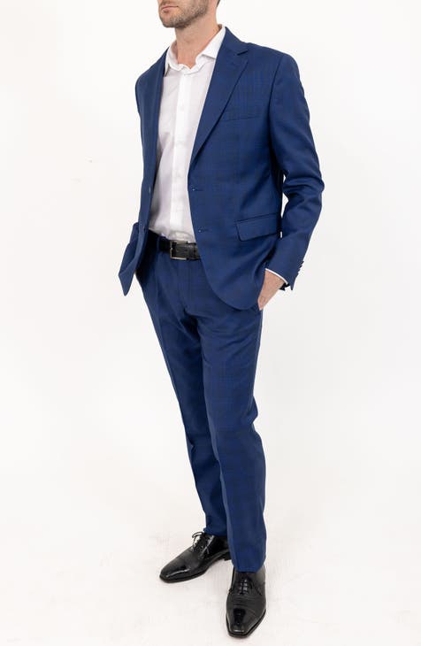 Traje de lana elástica a cuadros a tono