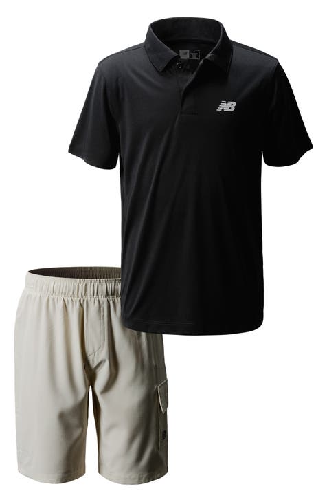 Conjunto de polo y pantalones cortos tejidos para niños (niño grande)