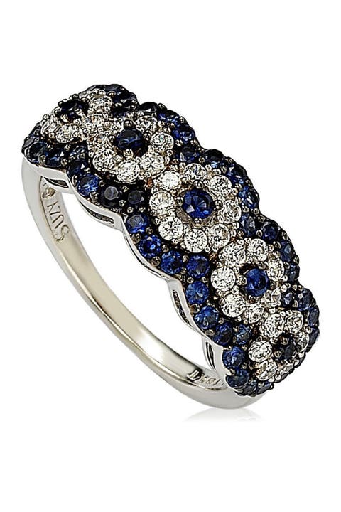 Anillo Bicolor Zafiro Azul, Zafiro Blanco Creado y Diamante Marrón