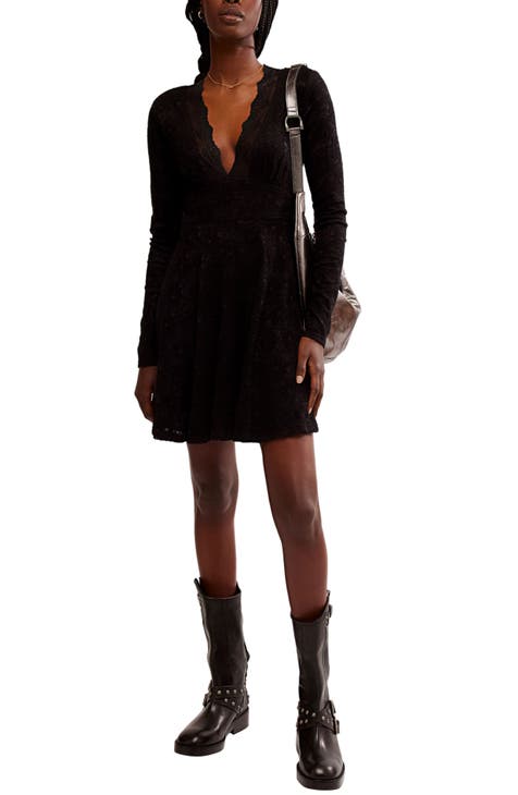 Vestido corto de encaje de manga larga All Yours