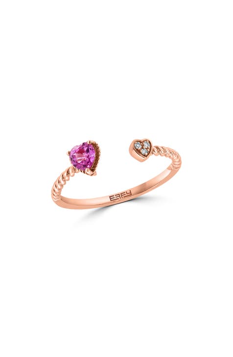 Anillo abierto de oro rosa de 14 quilates con diamantes y zafiro rosa - 0,01 ct.