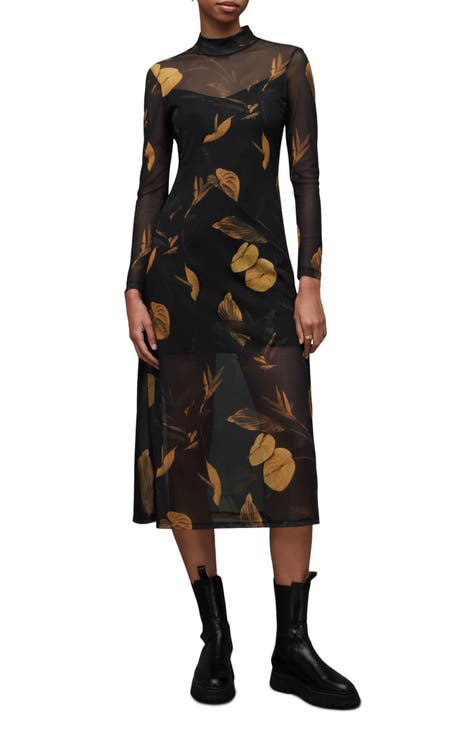 Vestido midi de malla de manga larga Hanna Aretha