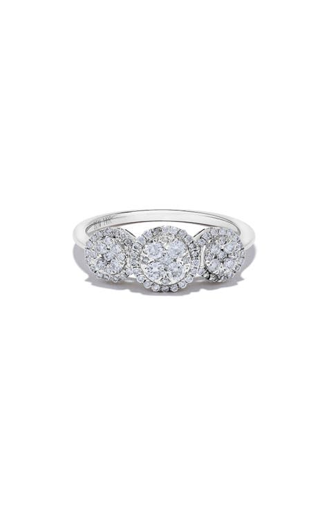 Anillo Triple Estación Racimo de Diamantes Oro Blanco 14K - 0.50ct.