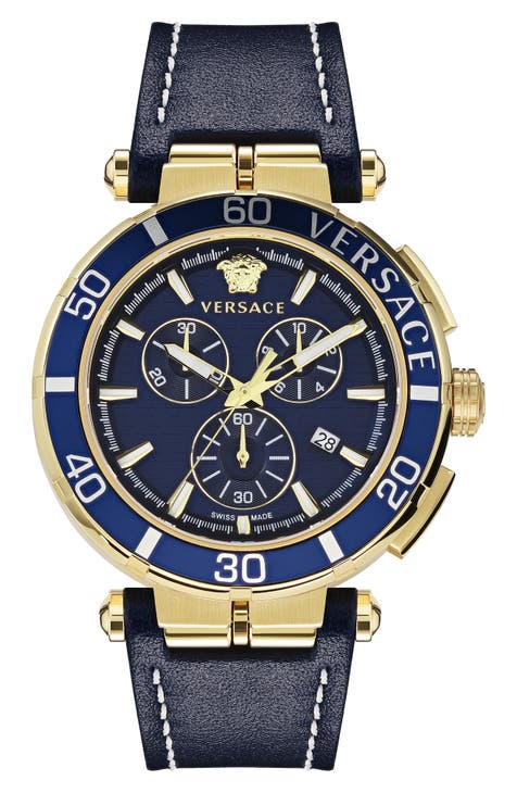 Reloj cronógrafo Greca con correa de piel, 45 mm