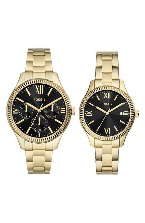 Juego de 2 relojes de pulsera con tres manecillas de cuarzo para él y para ella