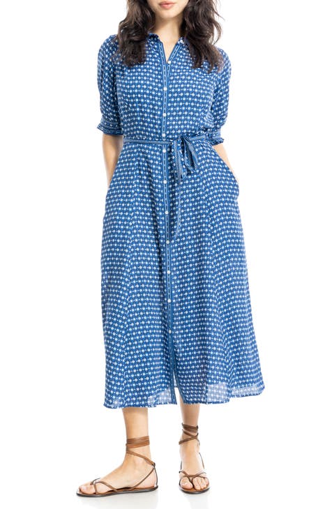 Vestido camisero midi de gasa con mangas abullonadas