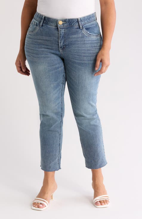 Vaqueros ajustados rectos con dobladillo sin rematar (Plus)