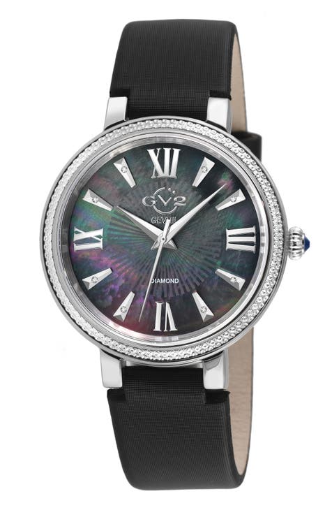 Reloj Genoa de mujer con esfera de diamantes y correa de piel, 37 mm