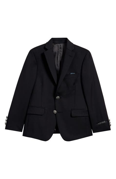 Blazer de mezcla de lana maciza negra de corte clásico para niños (niño grande)