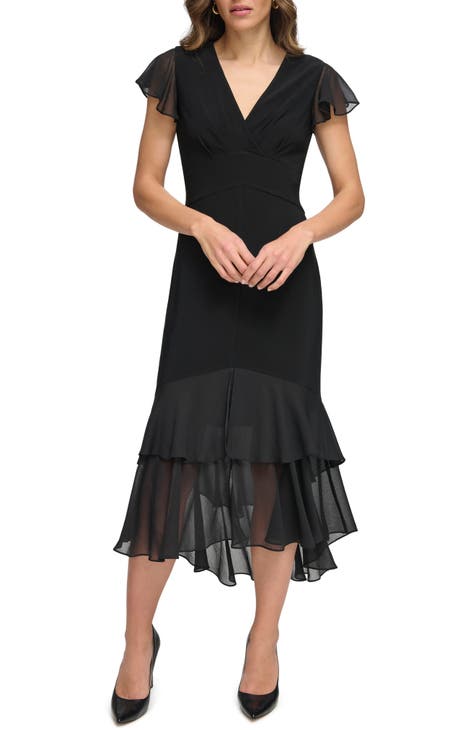 Vestido alto-bajo de técnicas mixtas