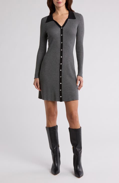 Vestido suéter de canalé de manga larga