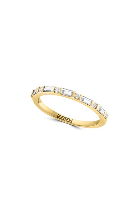 Anillo apilable de oro amarillo de 14 quilates con diamantes redondos y baguette - 0,35 ct.