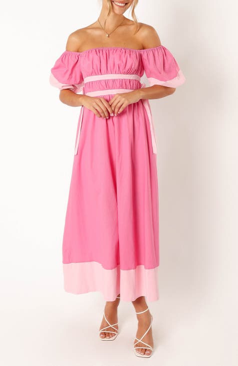 Vestido midi con hombros descubiertos a medida