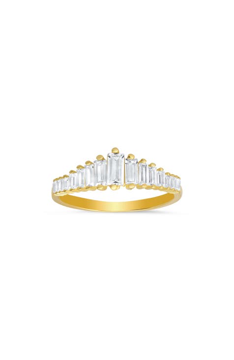 Anillo Deco CZ Corte Baguette Plata de Ley