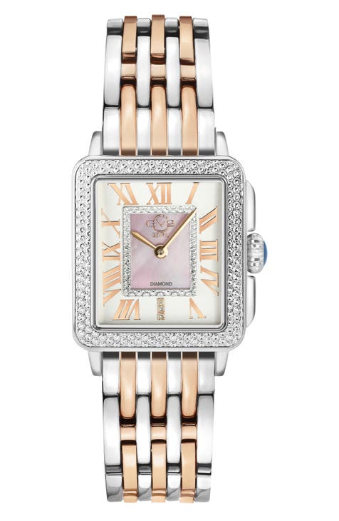 Reloj suizo cuadrado con diamantes Padova de mujer, 28,5 mm - 0,014 ctw