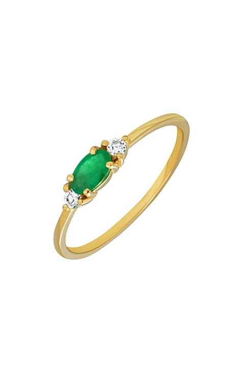 Anillo Apilable Esmeralda y Diamante El Mar - 0,06ct. (Exclusivo Nordstrom)