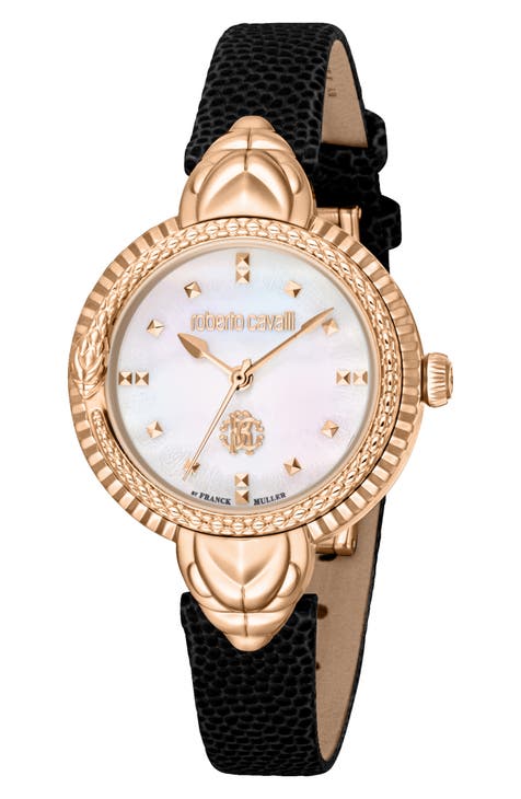 Reloj con correa de piel y esfera nacarada, 32 mm