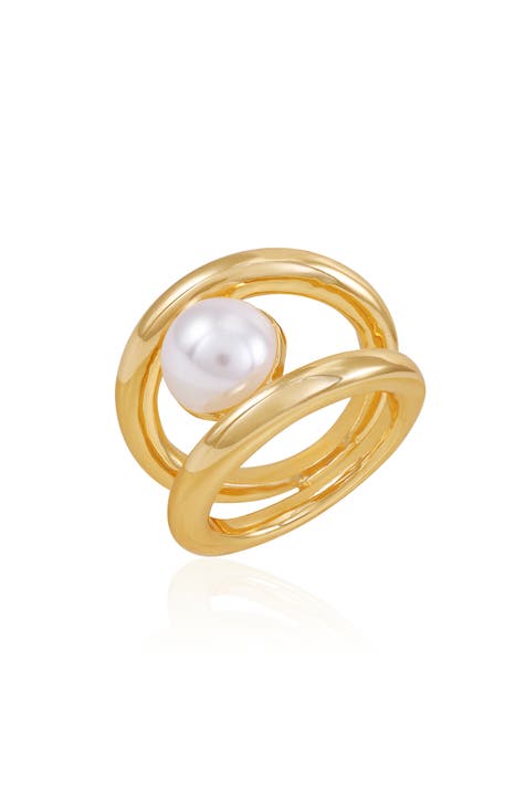 Anillo partido imitación perla