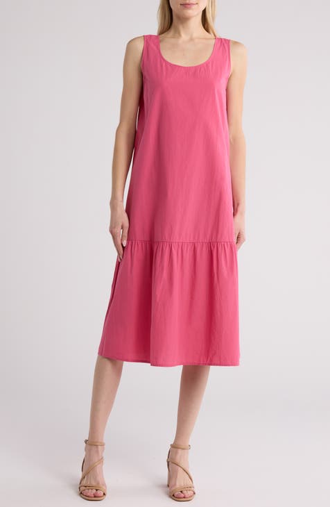 Vestido midi de algodón orgánico escalonado (regular y petite)