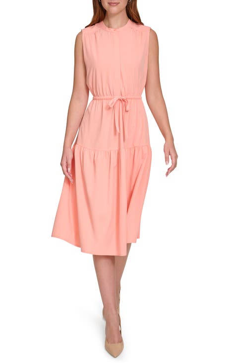 Vestido camisero evasé con gradas sin mangas