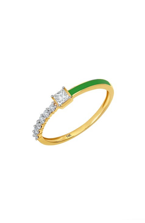 Anillo de Diamantes y Esmalte Verde - 0,29ct. (Exclusivo Nordstrom)