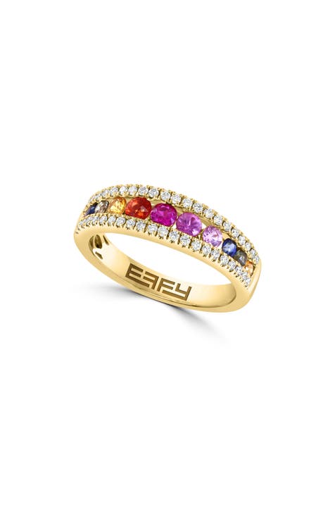 Anillo Pavé de Zafiro Arcoiris y Diamantes de Oro de 14K