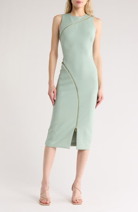 Vestido tubo midi sin mangas con ribete de cremallera