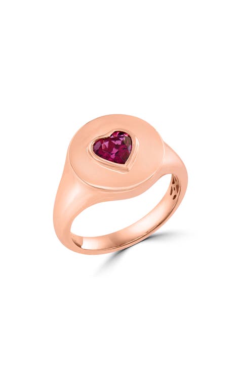 Anillo de oro rosa de 14 quilates con corazón de turmalina rosa