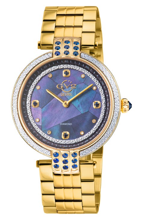 Reloj de pulsera con diamantes Matera Swiss Quartz Blue Mother of Pearl Dial, 35mm - 0.04ct.