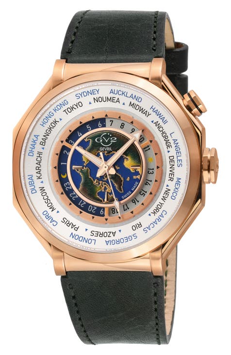 Reloj Marchese WorldTimer con correa de piel, 44 mm