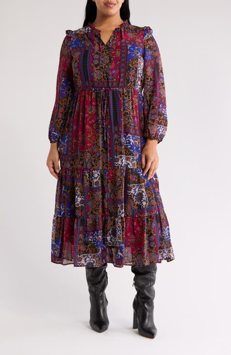 Vestido de manga larga con volantes (Plus)