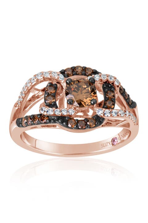 Anillo de Declaración con Piedra Central Redonda Engastada en Halo