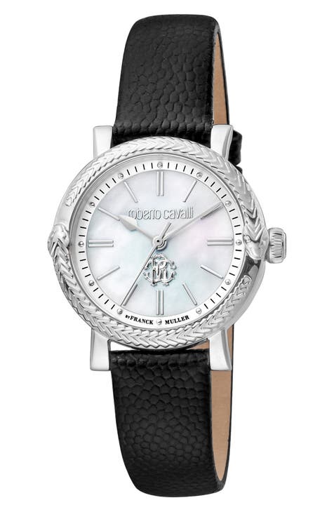 Reloj con esfera de nácar y correa de piel de serpiente, 32 mm