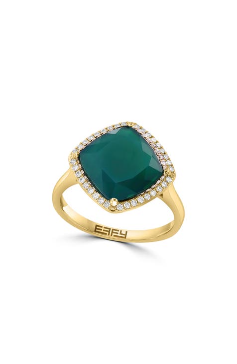 Anillo de ónix verde y diamantes - 0,13ct.