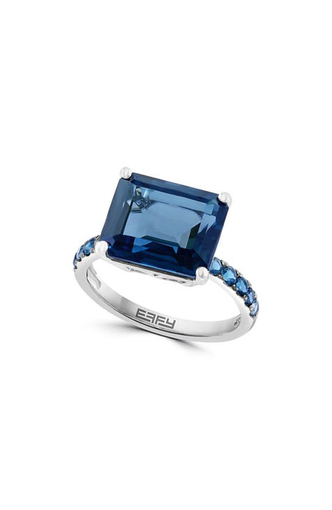 Anillo de oro blanco de 14 quilates con pavé y topacio azul de Londres - Talla 7