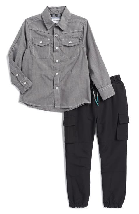 Conjunto de camisa vaquera abotonada y pantalones cargo para niños (niño pequeño)
