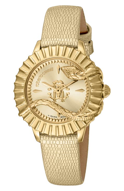 Reloj con correa de piel de serpiente en relieve, 33 mm