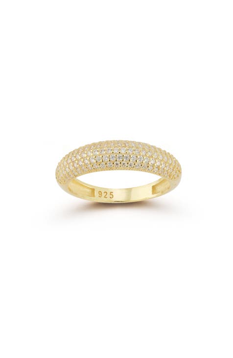 Anillo CZ de Plata de Ley bañado en Oro de 14K - Talla 7