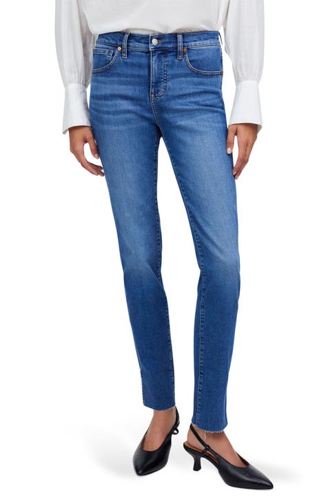 Vaqueros estilo tubo de tiro medio con dobladillo sin rematar (Harsdale)