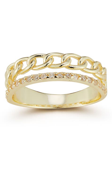 Anillo de plata de ley con doble banda de eslabones CZ