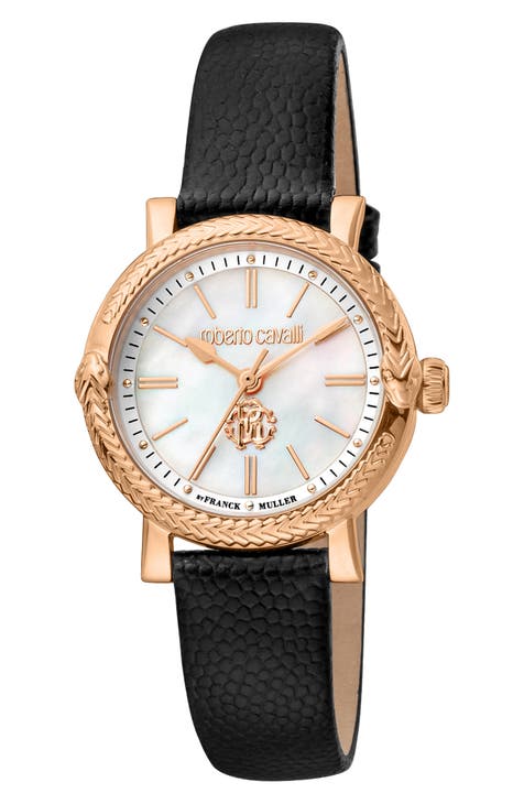 Reloj de cuarzo suizo con correa de piel de nácar, 30 mm