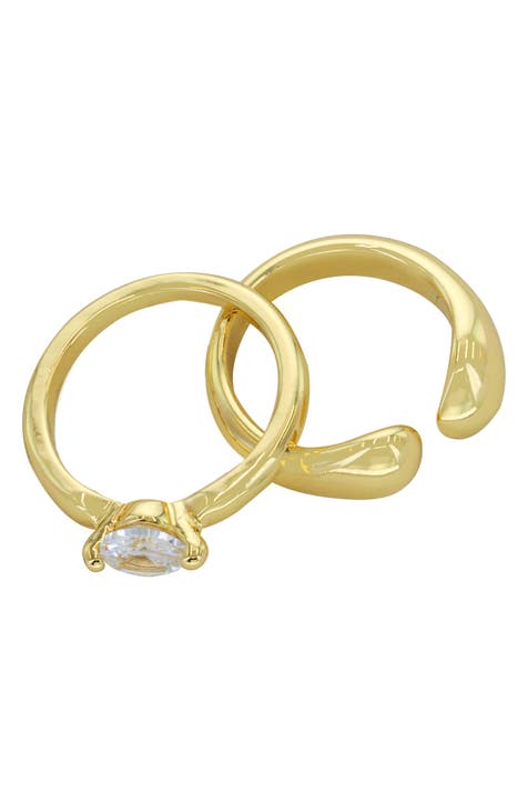 Juego de anillos de 2 piezas con detalles de cristal