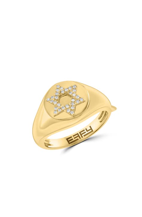 Anillo de oro de 14 quilates con diamantes Estrella de David - 0,08 ct.