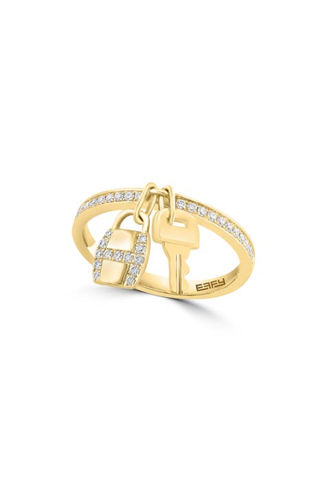 Anillo Encanto Cerradura y Llave de Diamantes de Oro Amarillo de 14K - 0,20ct.