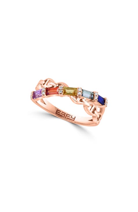 Anillo de Zafiro Multicolor y Diamante en Oro Rosa de 14K