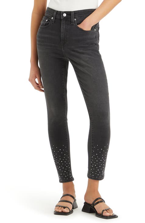 Vaqueros tobilleros ajustados de cintura alta (Lava Rock Rhinestone)